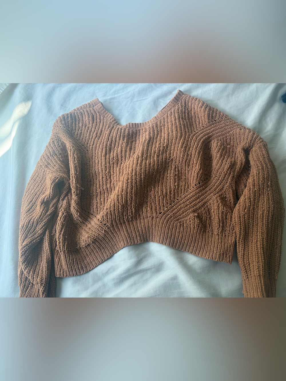 Pink Rose Brown Cropped Chunky Knit Sweater